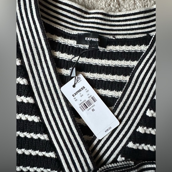 Express Striped Bow cardigan in black/white. Sold out online! - Picture 5 of 6